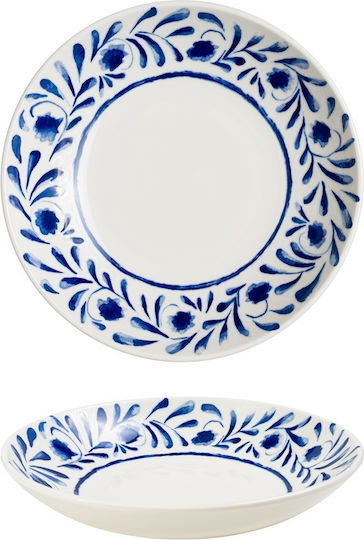 Ready Lavis Blue Deep Serving Plate Made of Porcelain White with Diameter 25cm