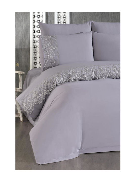 SteweHome Σετ Παπλωματοθήκη 200x220cm Διπλή με 2 Μαξιλαροθήκες Γκρι