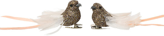 Katoikonhome Set 4 Pieces Decorative Gold Glitter Bird with Built-In Clip 9 Cm
