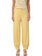 Pants Women C.manolo Γυναικείο Ψηλόμεσο Υφασμάτινο Παντελόνι σε Balloon Γραμμή Κιτρινο