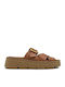 Leather Women's Flat Sandals Flatforms Tabac Brown