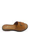 Leather Women's Flat Sandals Brown