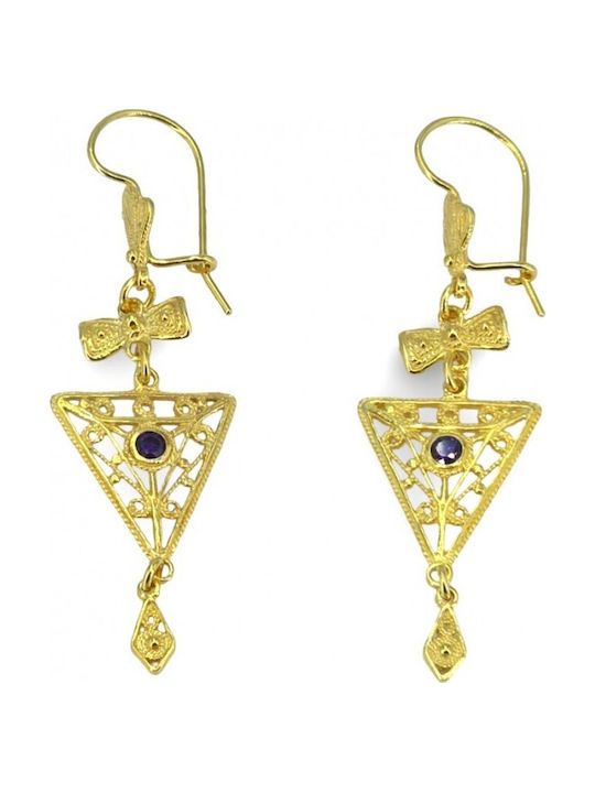 Silver Gold Plated Dangle Earrings with Purple Stones