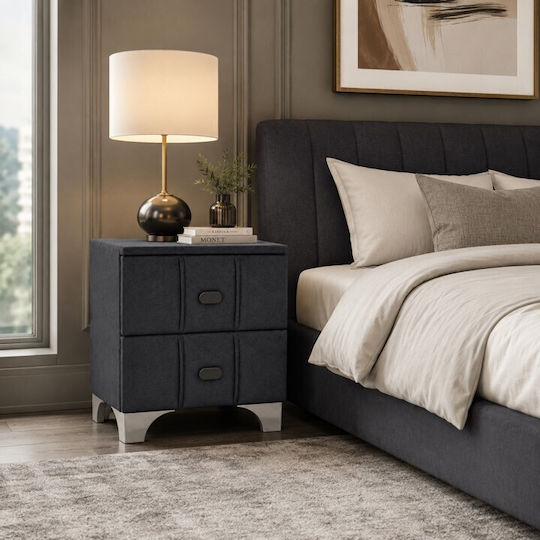 Bedside Table With Black Fabric Upholstery 45x43x53cm