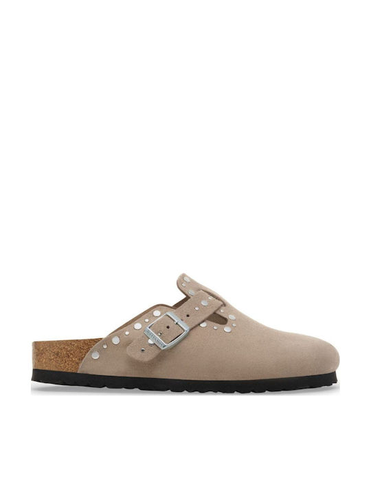 Birkenstock Γυναικεία Δερμάτινα Σαμπό Μπεζ