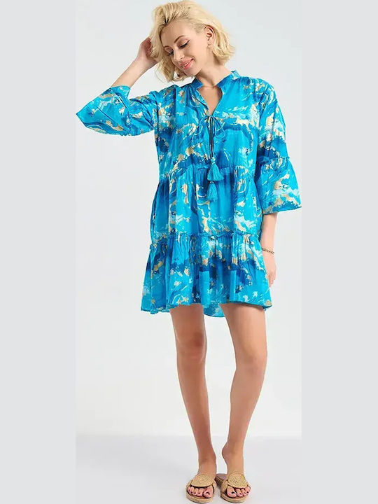 Ble Resort Collection Women's Beachwear Caftan Blue/Gold