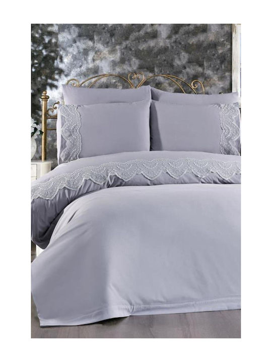 SteweHome Σετ Παπλωματοθήκη 200x220cm Διπλή με 4 Μαξιλαροθήκες Γκρι