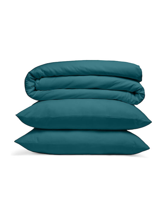Resteq Bettbezug Set 200x200cm Doppel mit 2 Kissenbezügen Petrol