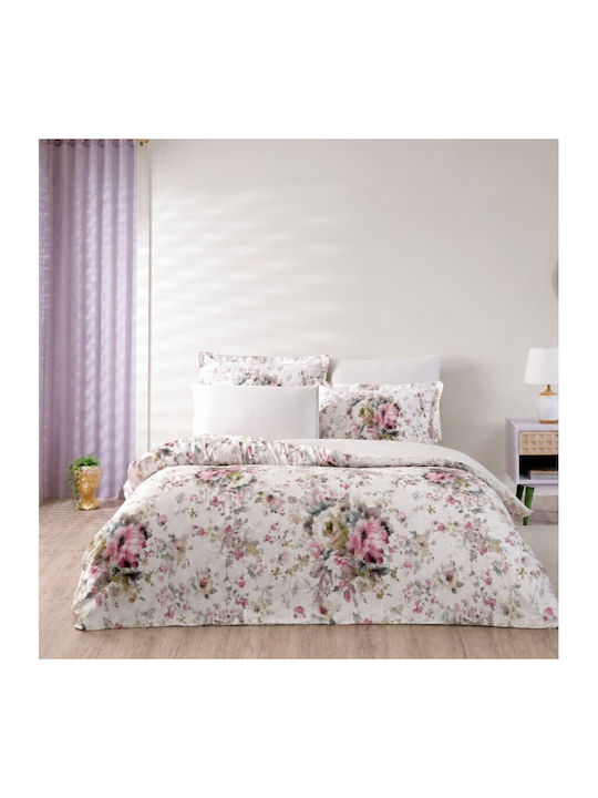 Tac Set Huse Pentru Pilote Bumbac Satinat 200x220cm Dublu Cu 4 Fețe De Pernă Și 1 Cearceaf Roz