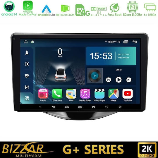 Bizzar Ηχοσύστημα Αυτοκινήτου για Peugeot 108 / 107 Toyota Aygo Citroen C1 2014 (Bluetooth/USB/WiFi/GPS/Apple-Carplay/Android-Auto) με Οθόνη Αφής 9"