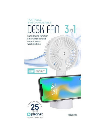 Platinet Handheld Desk Fan Phone Holder Air Humidifier Type-c White