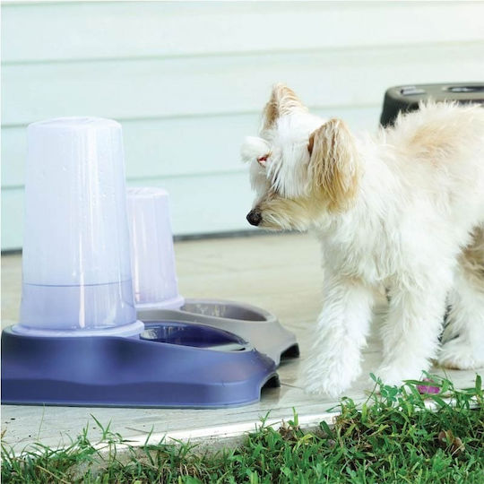 Plastic Food and Water Bowl Feeder and Waterer for Dog 1.5L 32x20x20.5cm PT-200 Blue