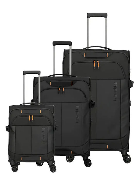Travelite Βαλίτσες Ταξιδιού Υφασμάτινες Μαύρες Μέγιστου Ύψους 78εκ. Σετ 3τμχ