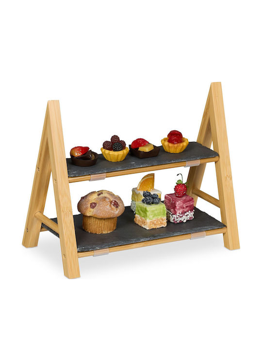 Relaxdays Suport și Tavă Pentru Prăjituri Din Lemn Cu 2 Niveluri Bej Lățime 27x Lungime 17x Înălțime 32cm