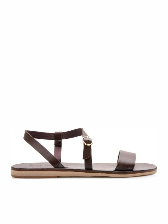 Leather Women's Flat Sandals Brown