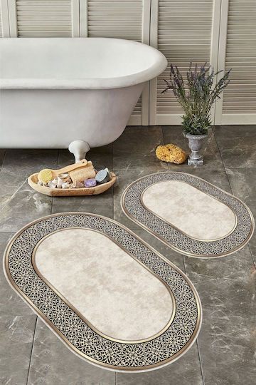 SteweHome Rutschfestes Set Badematten Oval STE-029841-P29841 Beiges 60x100cm 2 Stücke