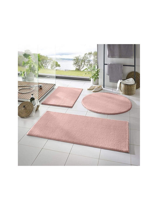 SteweHome Non-Slip Set Bath Mats Round STE-029937-V66511 Pink Ø60cm 3 Pieces