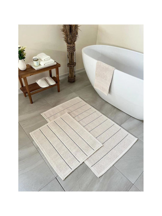 SteweHome Rutschfestes Set Badematten Baumwolle STE-029596-P29596 Ecru 60x100cm 2 Stück