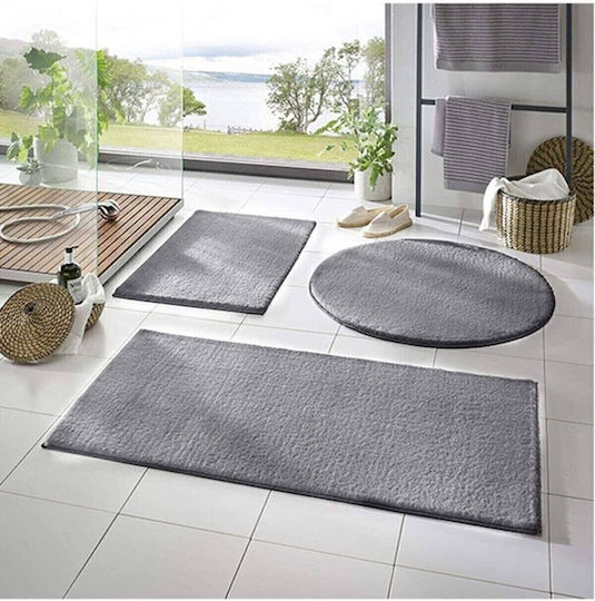 SteweHome Non-Slip Set Bath Mats Round STE-029928-V66477 Gray Ø60cm 3 Pieces