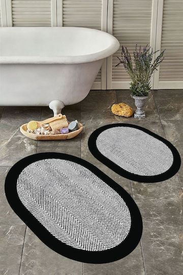 SteweHome Non-Slip Set Bath Mats Oval STE-029825-P29825 Black 60x100cm 2 Pieces