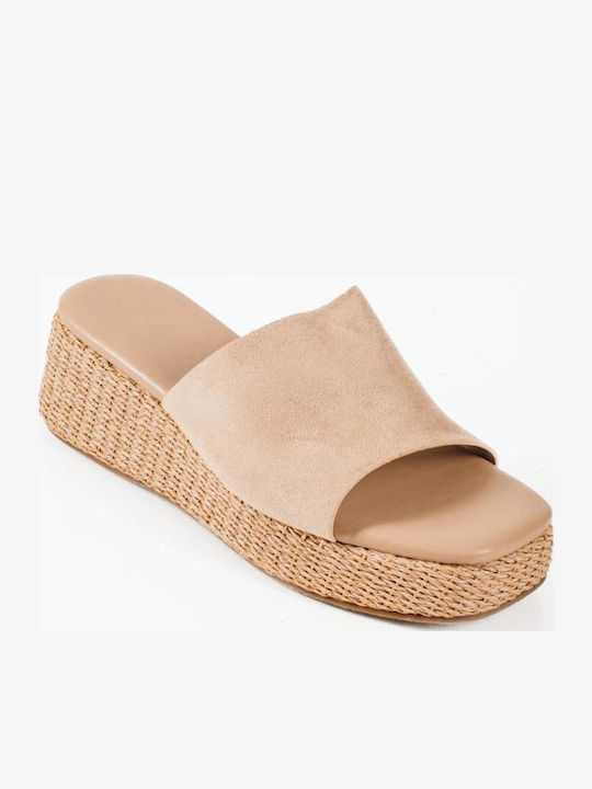 Casual Ψάθινες Πλατφόρμες Φαρδιά Suede Φασα Μπεζ