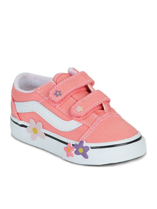 Old Skool V Kids Sneakers with Hoop & Loop Closure Pink