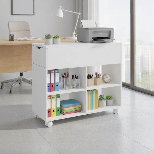 Cabinet De Birou Din Lemn Cu Roți Alb 70x30x61cm