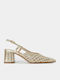 Pointed Toe Heels with Strap & Chunky Medium Gold Heel
