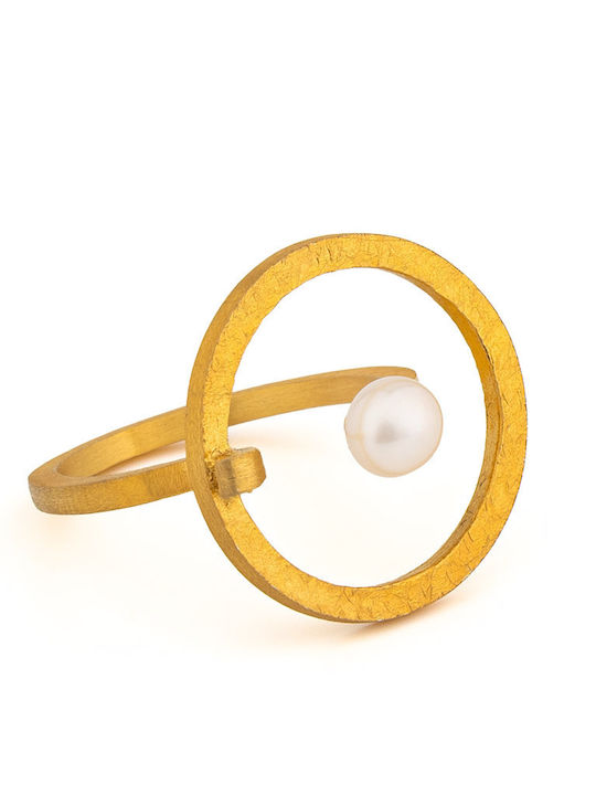 George Art Jewels Γυναικείο Δαχτυλίδι με Πέρλες από Ασήμι Επιχρυσωμένο