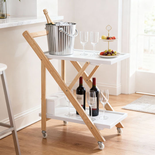 Rectangular Bamboo Side Table with Wheels Light Brown Color 44x39.5x70cm