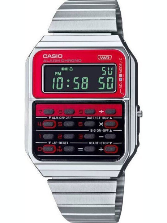 Casio Digital Womens Watch 43mm Battery with Red Metal Bracelet