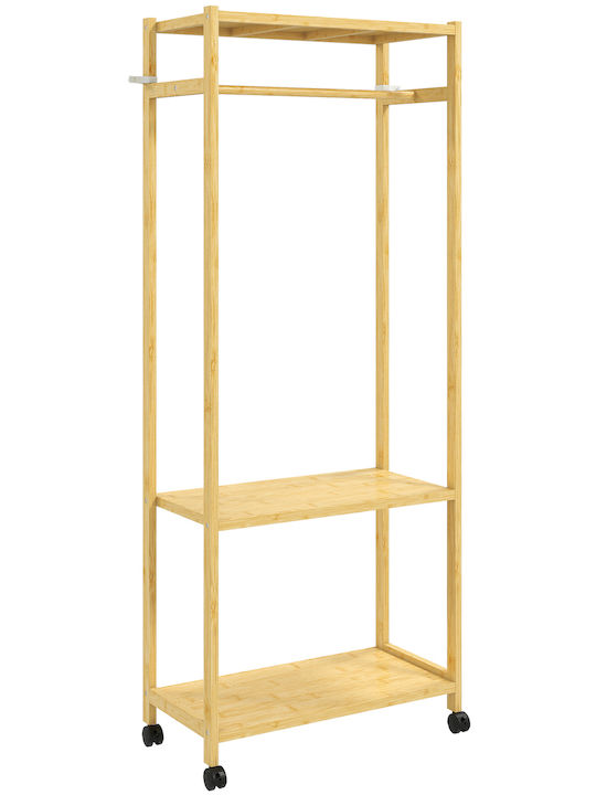 HomCom Τροχήλατη Κρεμάστρα Δαπέδου από Bamboo Μπεζ 70x35x175cm