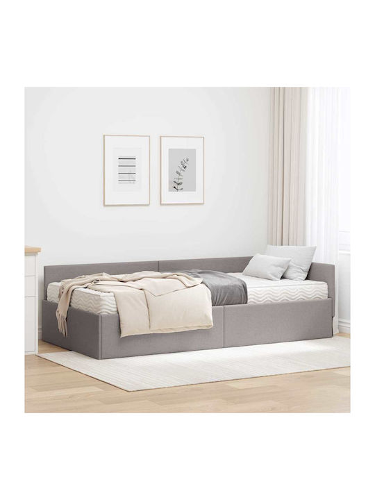 Pat Montat Pe Perete Single Tapițat Cu Material Maro Cu Plăci Și Saltea 90x200cm