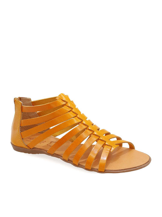 Flache Damen Sandalen Monomacho Reißverschluss Kork Moustardï