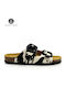 Sandale Anatomice de Damă din Piele Animal Print Negre