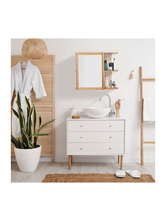 Relaxdays Badezimmerspiegel mit Regal & Schrank 53x62cm Beiges