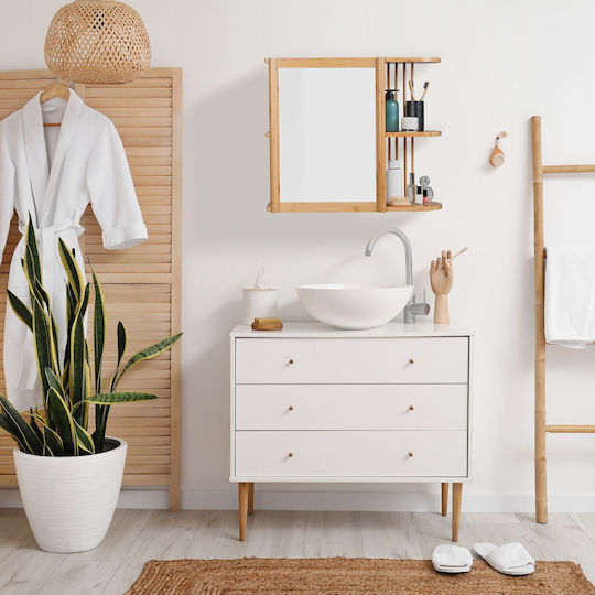 Relaxdays 10044705 Mirror with Shelf & Cabinet 53x62cm Beige