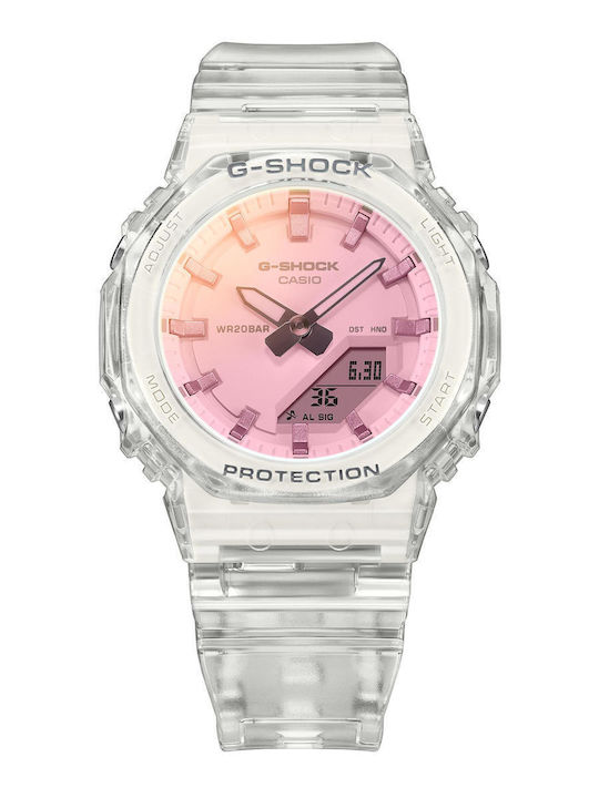 Casio Γυναικείο Ρολόι Μπαταρίας με Διάφανο Καουτσούκ Λουράκι