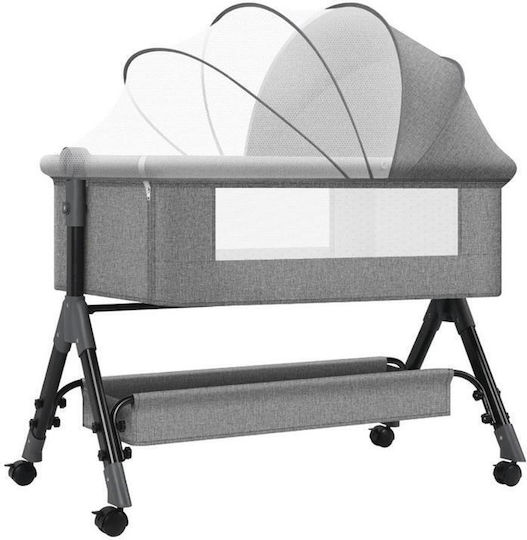 Cradle Playpen with Mattress Side Opening and Gray Wheels