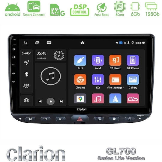 Clarion Gl700 Lite Series 8core Android Clarionos 6+128gb Fiat Punto Evo Навигация Мултимедийна Таблетка 9" Carplay + Android Auto