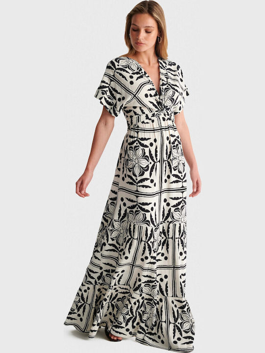 Sommer Midi Damenkleid Wickel Weiß