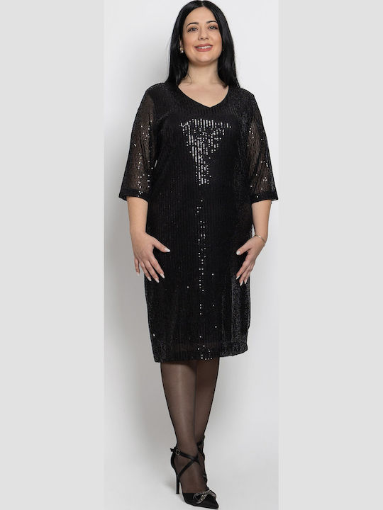 Midi Φόρεμα για Γάμο / Βάπτιση Μαύρο RM11553