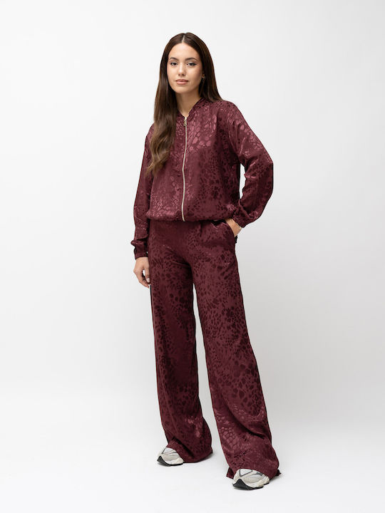 Set Pantaloni Dama Bordo Cu Cauciuc Leopard