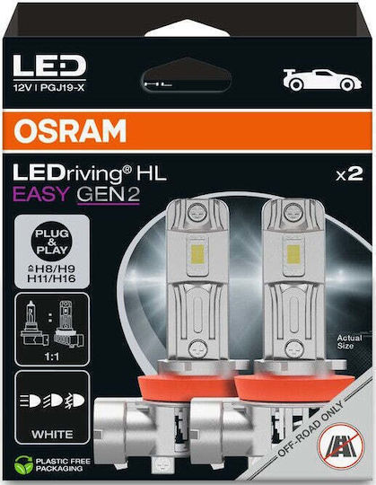Osram Λάμπες Αυτοκινήτου & Μοτοσυκλέτας Hl Easy Gen 2 H8 / H9 / H11 / H16 / DRL Canbus LED 6500K Ψυχρό Λευκό 12V 26W 2τμχ