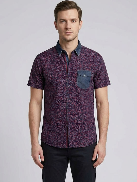 Kurzärmeliges Denim-Hemd mit Polka Dot Muster Reddot/Blau Den CA503H-Blau