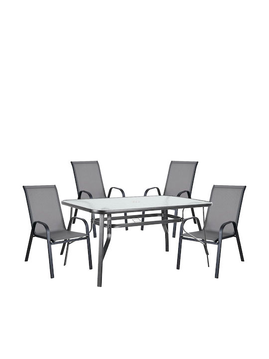 Set Dining Exterior Sun 5 Piese Negru/Gri