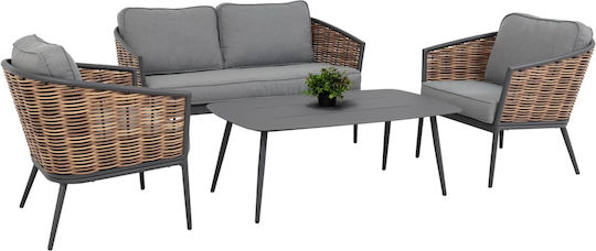 Garten- und Outdoor-Möbelsets Wohnzimmer Typsatz 4 Stück Grau mit Kissen