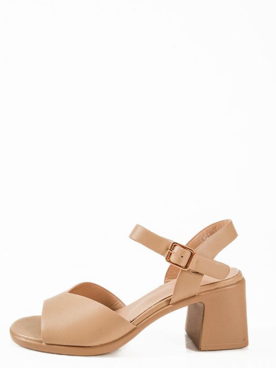 Women's All Day Beige Sandals Thick Heel Special Cut On The Strap