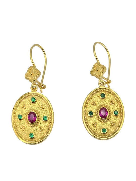 Silver Gold Plated Dangle Earrings with Stones