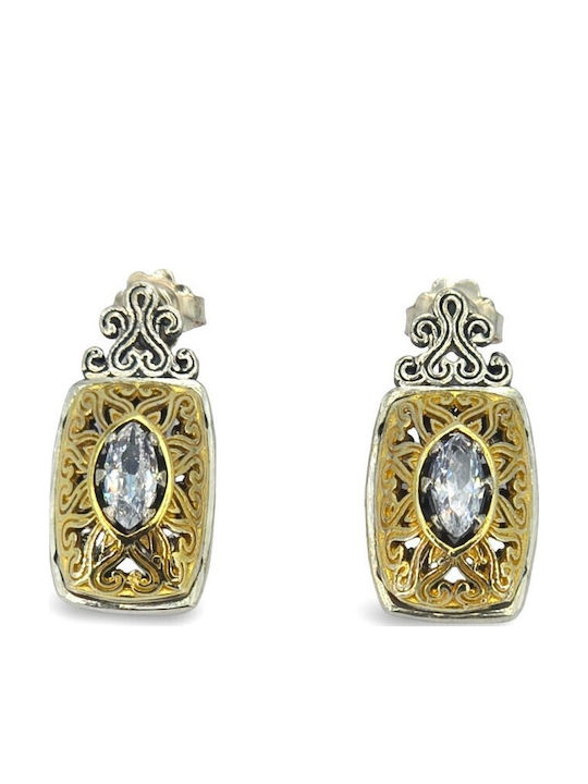 Stud Earrings Gold Plated Silver with Stones
